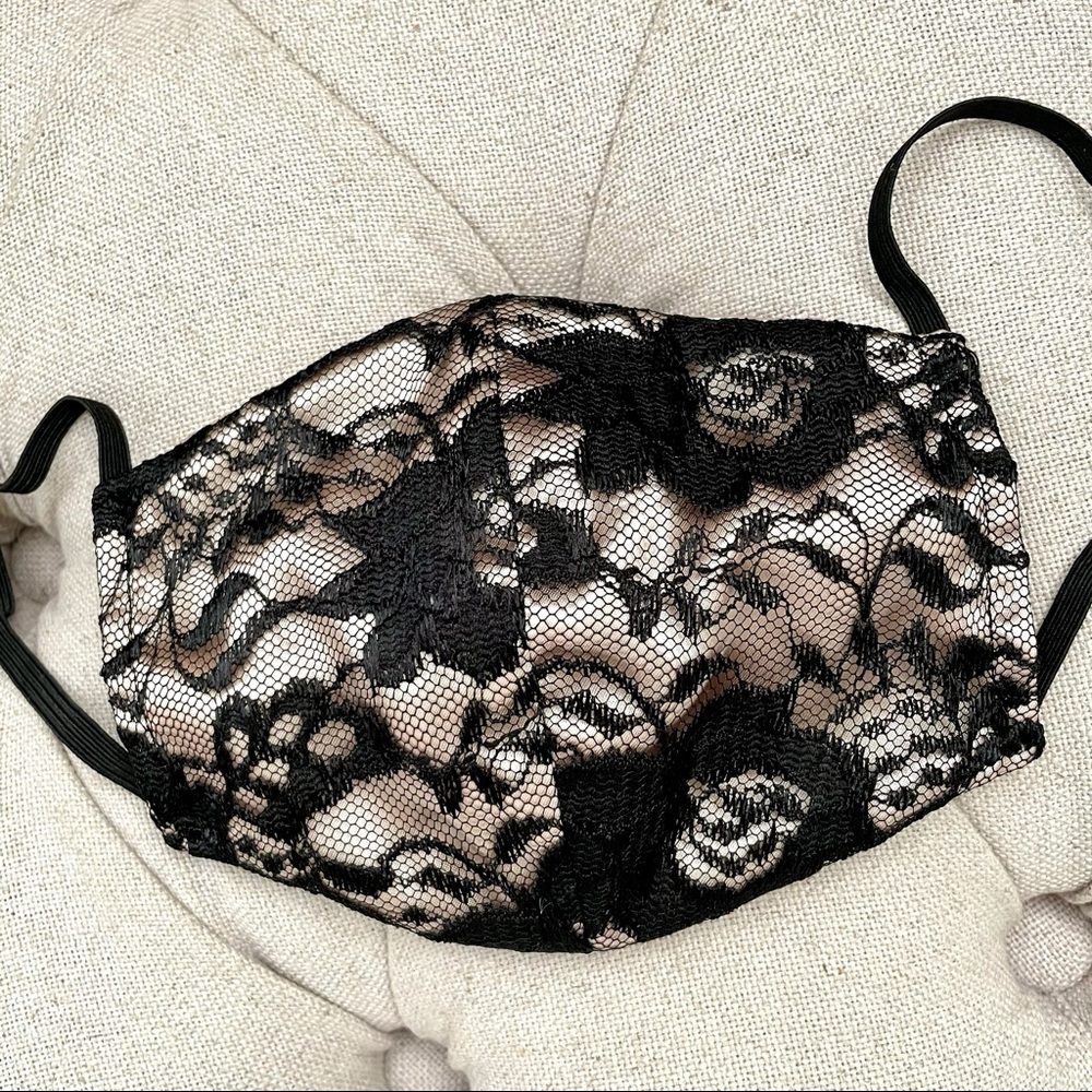 Black Lace gold satin face mask w/ filter pocket